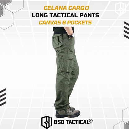 Celana Outdoor Cargo Long Tactical Pants Canvas 6 Pockets Casual Loose Pria Panjang Army