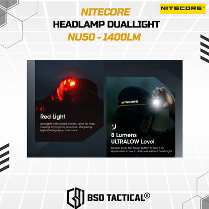 NITECORE NU50 Senter Kepala Headlamp Duallight IP68 1400LM 4000Mah - ORIGINAL
