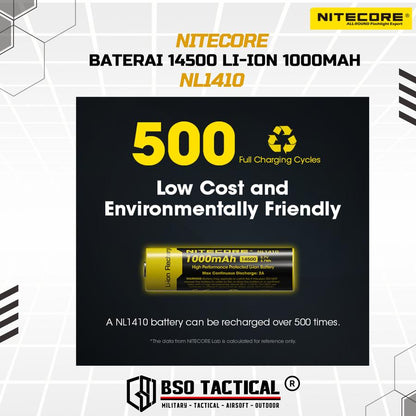 Nitecore Battery 14500 Rechargeable 1000mah Li Ion 3.7V ORIGINAL Batre Baterai