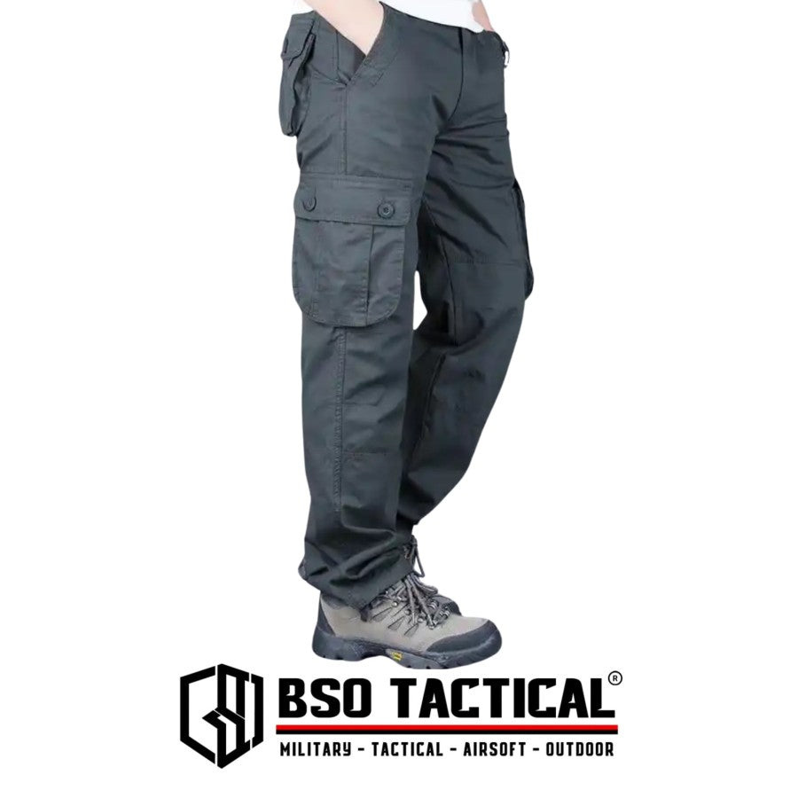 Celana Outdoor Cargo Long Tactical Pants Canvas 6 Pockets Casual Loose Pria Panjang Army