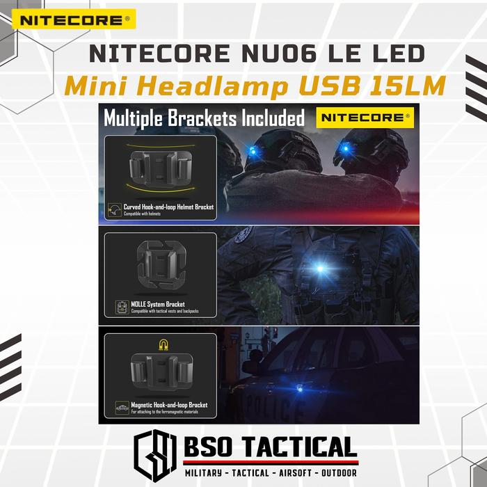 Lampu Nitecore NU06 LE LED Mini Headlamp USB 15LM Tactical Signal Lamp