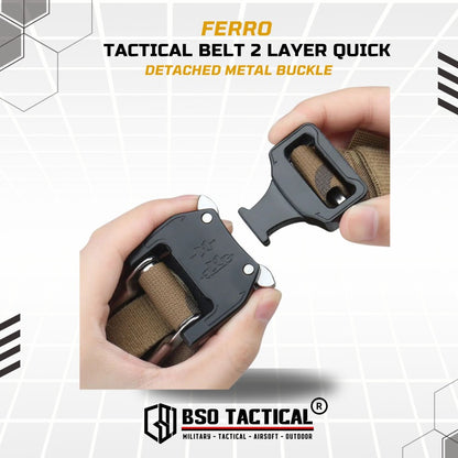 Ferro Style Bison Tactical Belt 2 Layer Quick Detach Metal Buckle IPSC Outdoor Multicam & Black 500D CORDURA Nylon Ringan dan Profil Rendah
