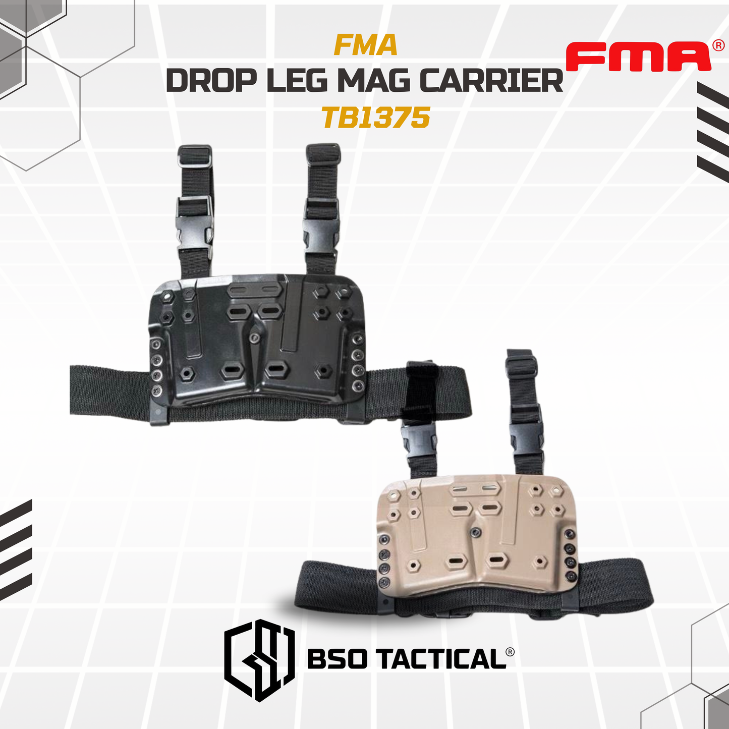 FMA Holster Paha Tactical Drop Leg Mag Carrier Pouch 556 Double Slot - TB1375