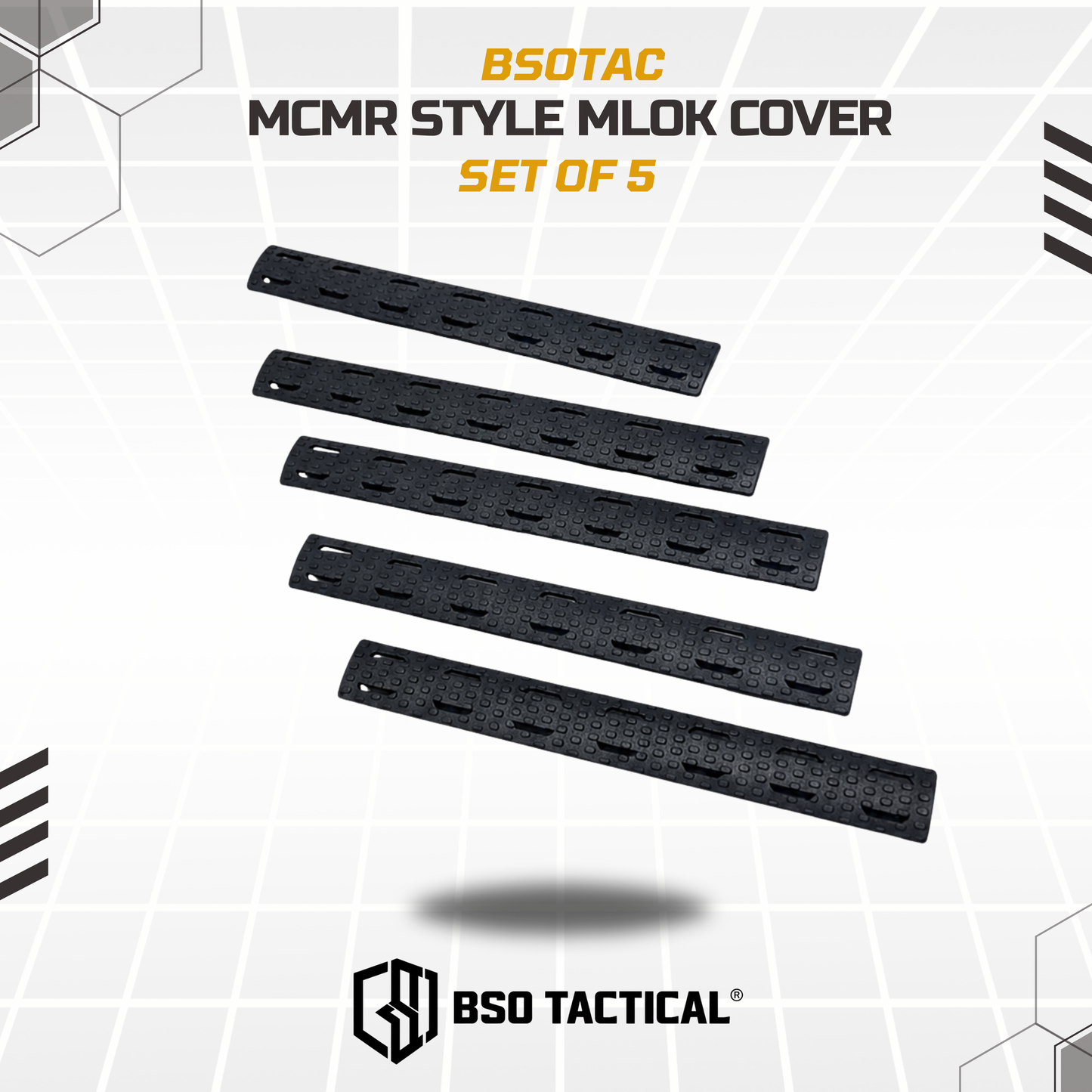 BCM MCMR Style Rail Cover Set for MLOK RIS Anti Slip Penutup Lubang Grip Rail Kit 5 Panel Hitam Durable Polymer