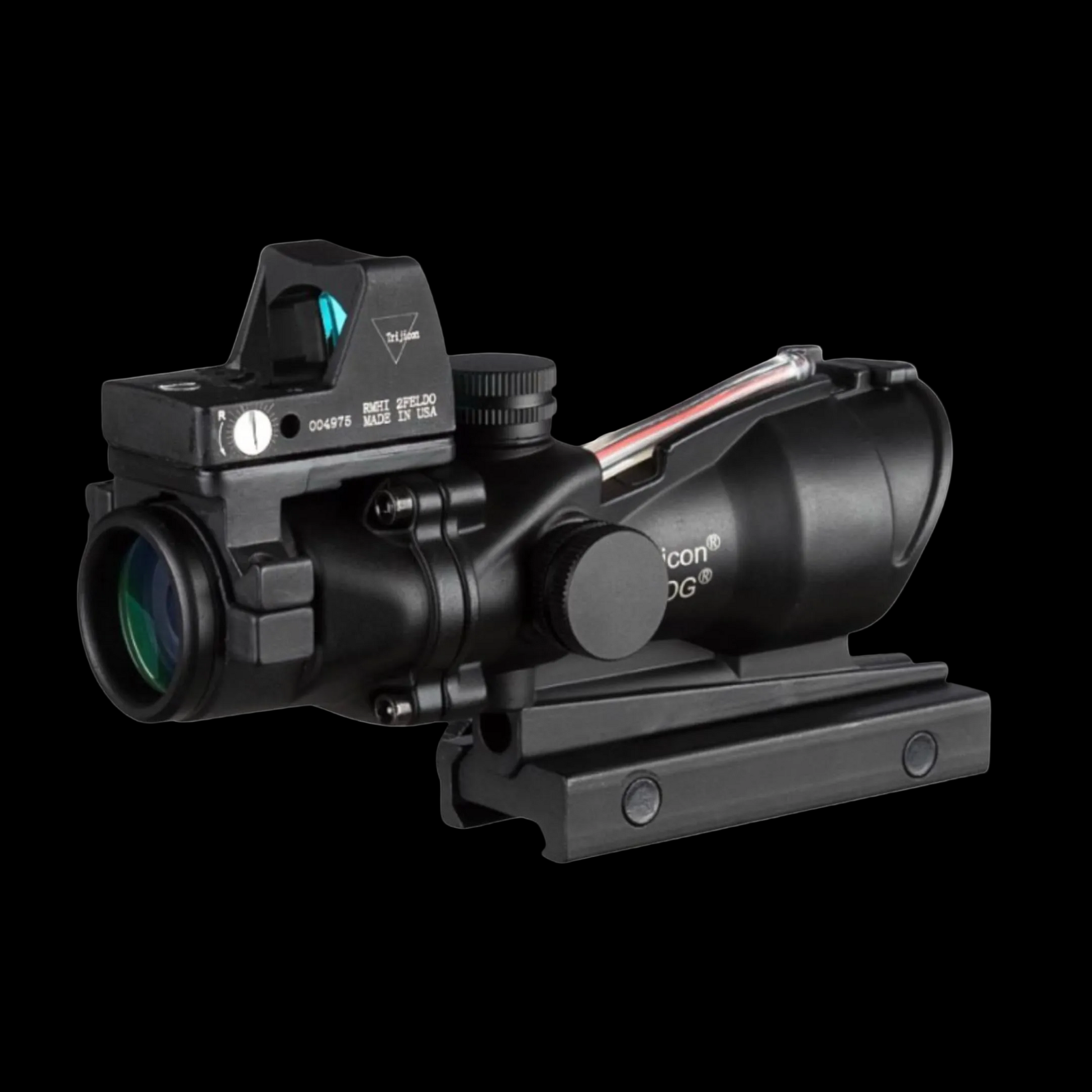 Trjicon ACOG 4x32 with RMR Picatinny rail on a white background with BSO Tactical branding.