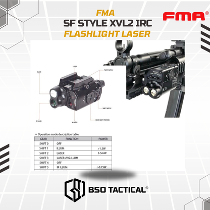FMA Tactical Flashlight SF XVL2 IRC LED Light Red Laser Metal