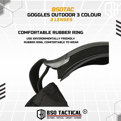 Tactical Outdoor Goggle 3 Lens Rubber Polymer Multifungsi Eye Protection