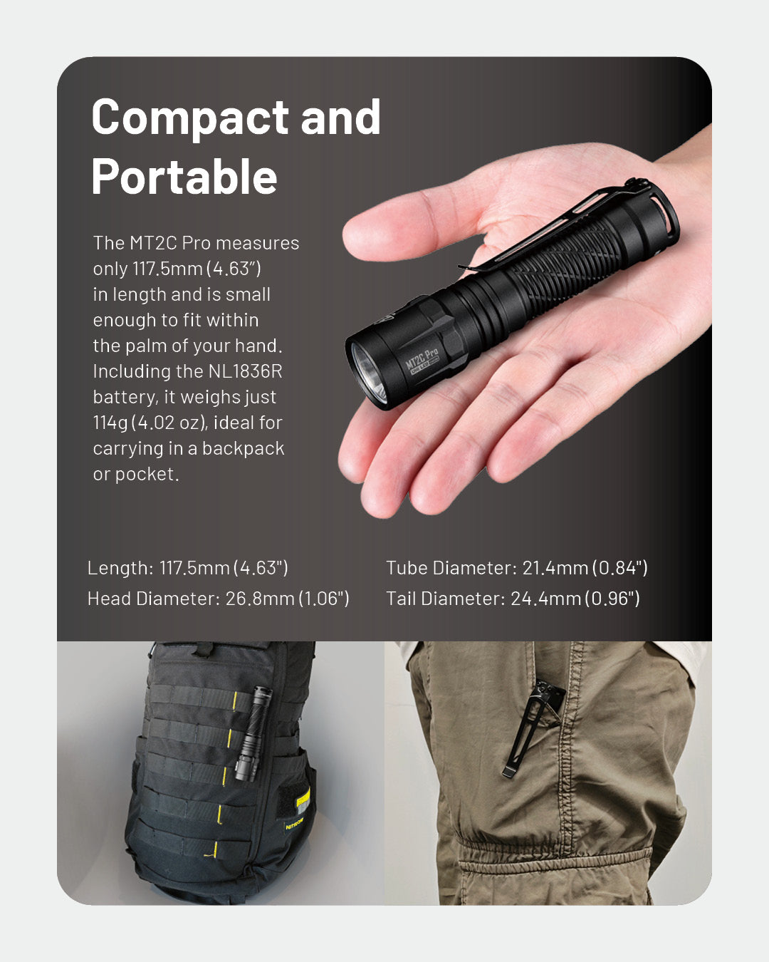 NITECORE MT2C PRO Senter LED Tactical Flashlight UHi 20 IP68 1800 Lumens Outdoor Flashlight Camping - ORIGINAL