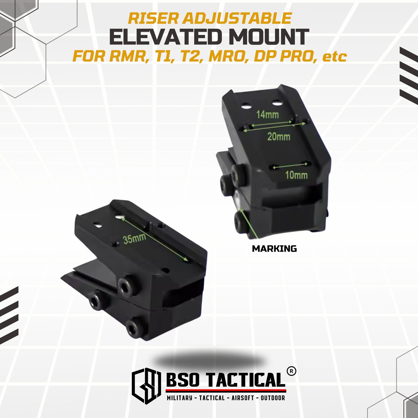 Elevated Type Mount Tactical Optic Adjustable for T1/T2/MRO/RMR