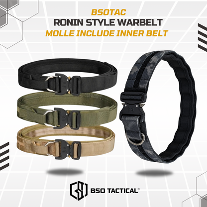 Ronin Style Warbelt Ikat Pinggang Outdooor Belt Molle 2 Layer dengan Buckle Alloy dan Sistem Molle untuk Perlengkapan Outdoor Outer Inner Belt