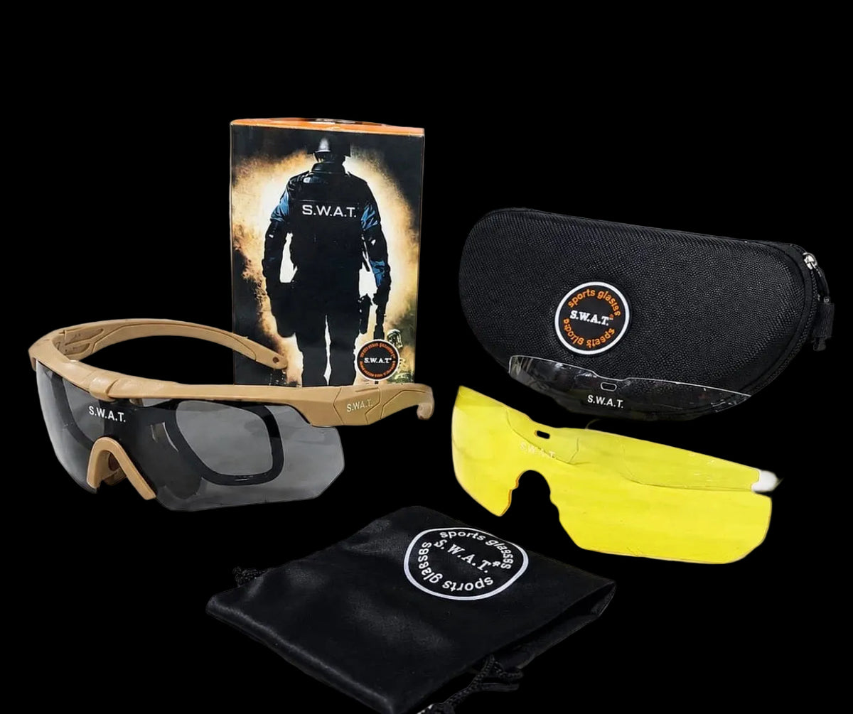 Kacamata SWAT Tactical Eyewear Kit Set 3 Lens Outdoor Mat Black UV 400