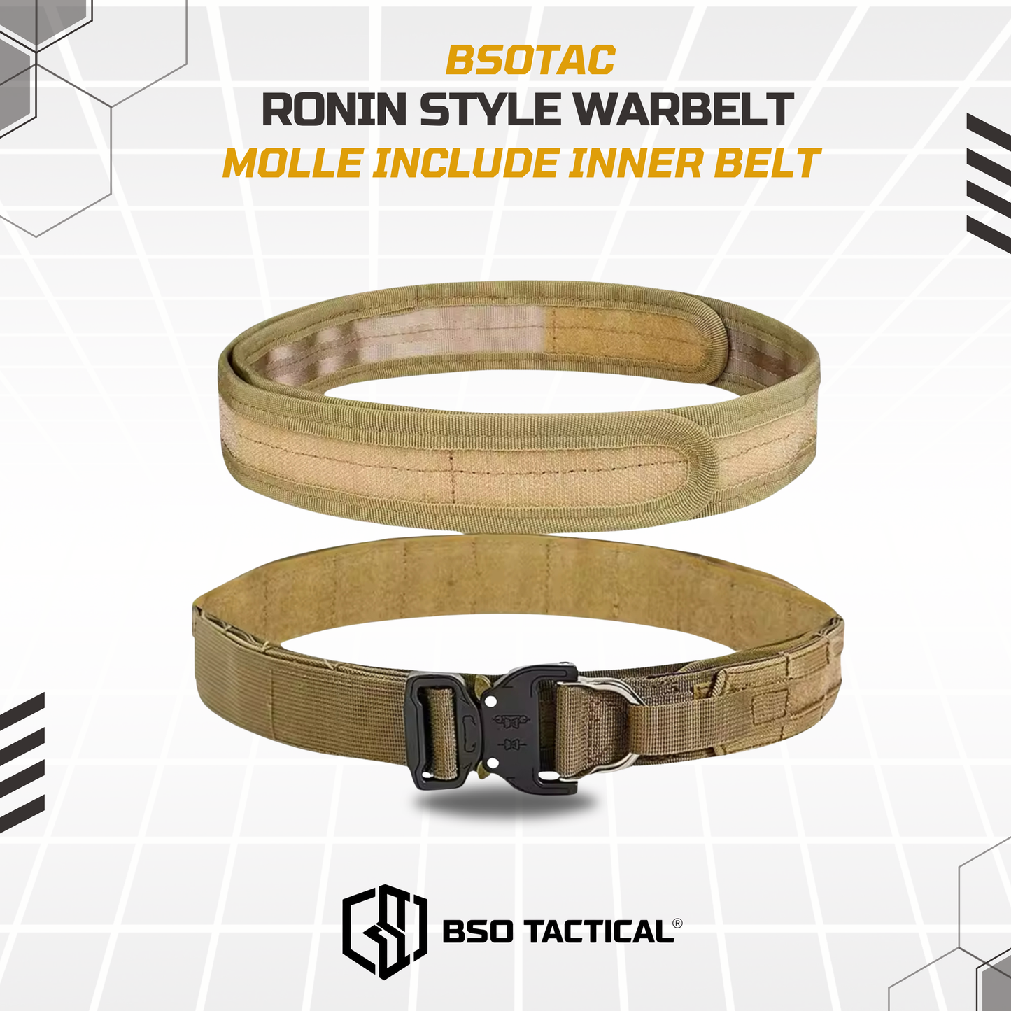 Ronin Style Warbelt Ikat Pinggang Outdooor Belt Molle 2 Layer dengan Buckle Alloy dan Sistem Molle untuk Perlengkapan Outdoor Outer Inner Belt