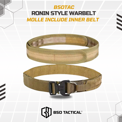 Ronin Style Warbelt Ikat Pinggang Outdooor Belt Molle 2 Layer dengan Buckle Alloy dan Sistem Molle untuk Perlengkapan Outdoor Outer Inner Belt
