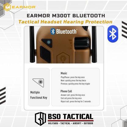Earmor M300T Bluetooth Tactical Headset Hearing Protection Electronic Earmuff Headphones Earphone - ORI