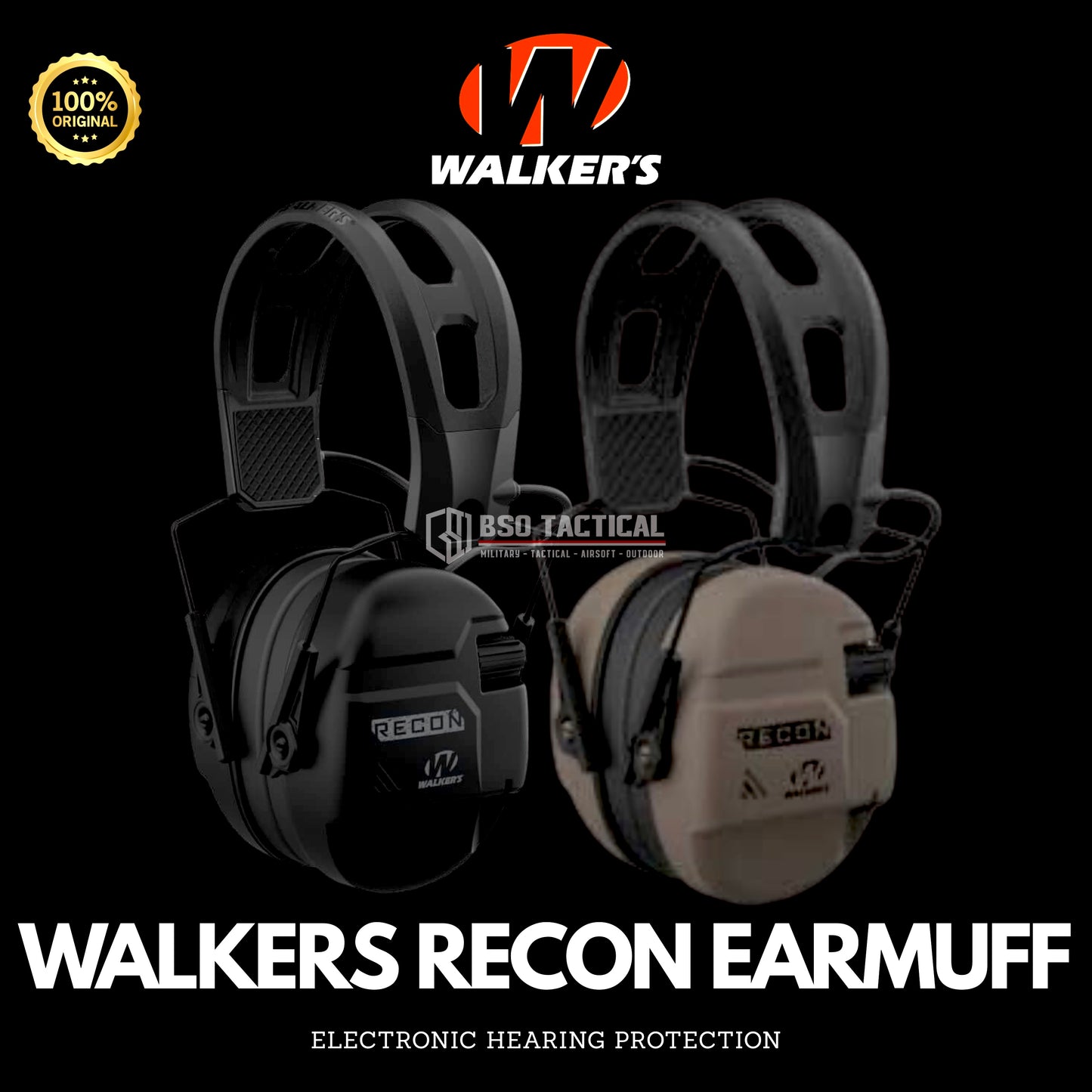 Walkers Recon Digital Earmuff Tactical Electronic Hearing Protection - ORIGINAL