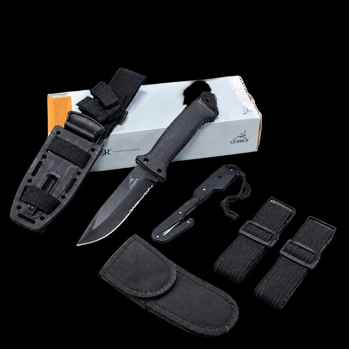 GB LMF II Infantri Outdoor Knife Pisau Multifungsi with Sheath - Black