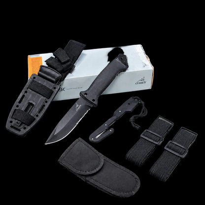 GB LMF II Infantri Outdoor Knife Pisau Multifungsi with Sheath - Black