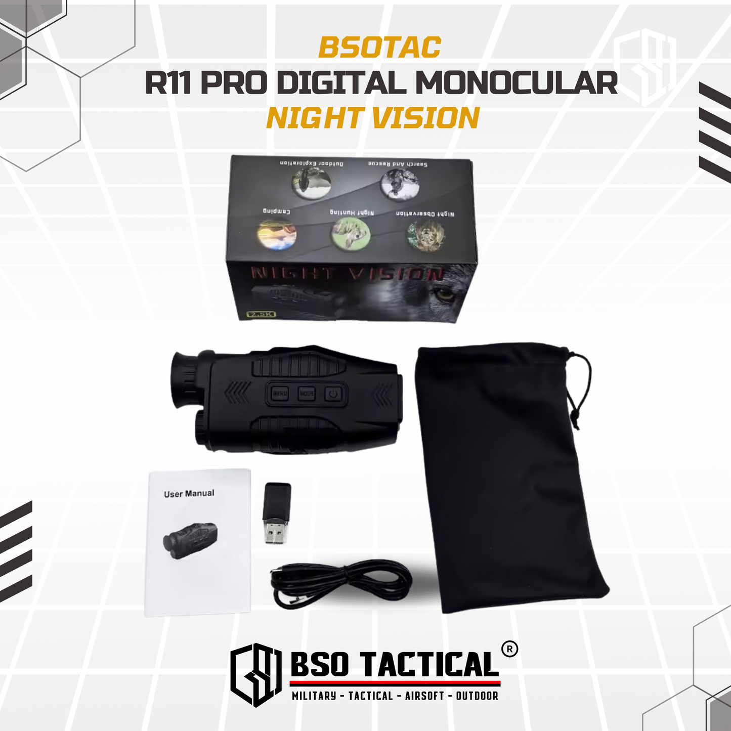 Teropong Malam R11 Digital Monocular 10x Zoom 2.5K HD NV with IR for Outdoor Day Night Camping Hiking Hunting