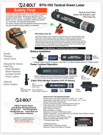 Green Laser Pointer Z-Bolt BTG10 XT Utility Field Laser - ORIGINAL