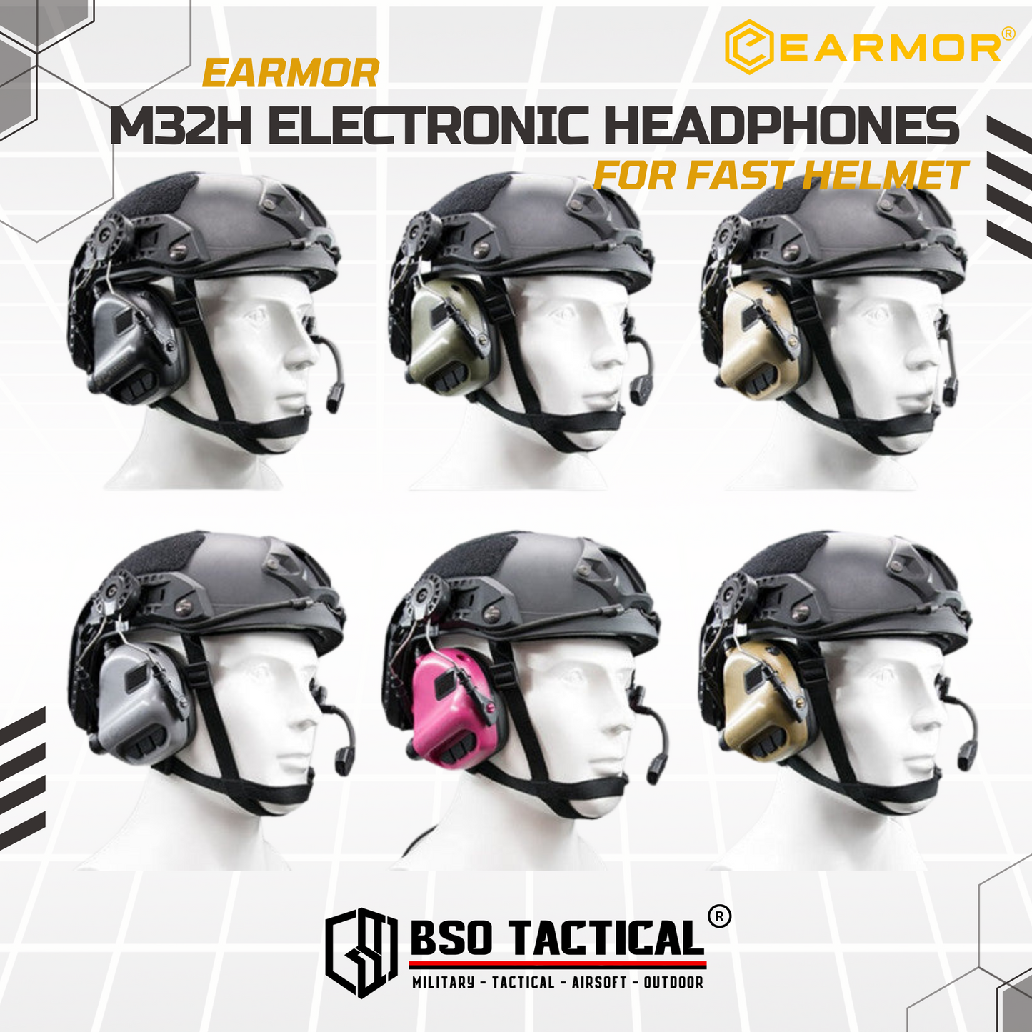 Earmor M32H Helmet-Mounted Tactical Headset ARC Rail