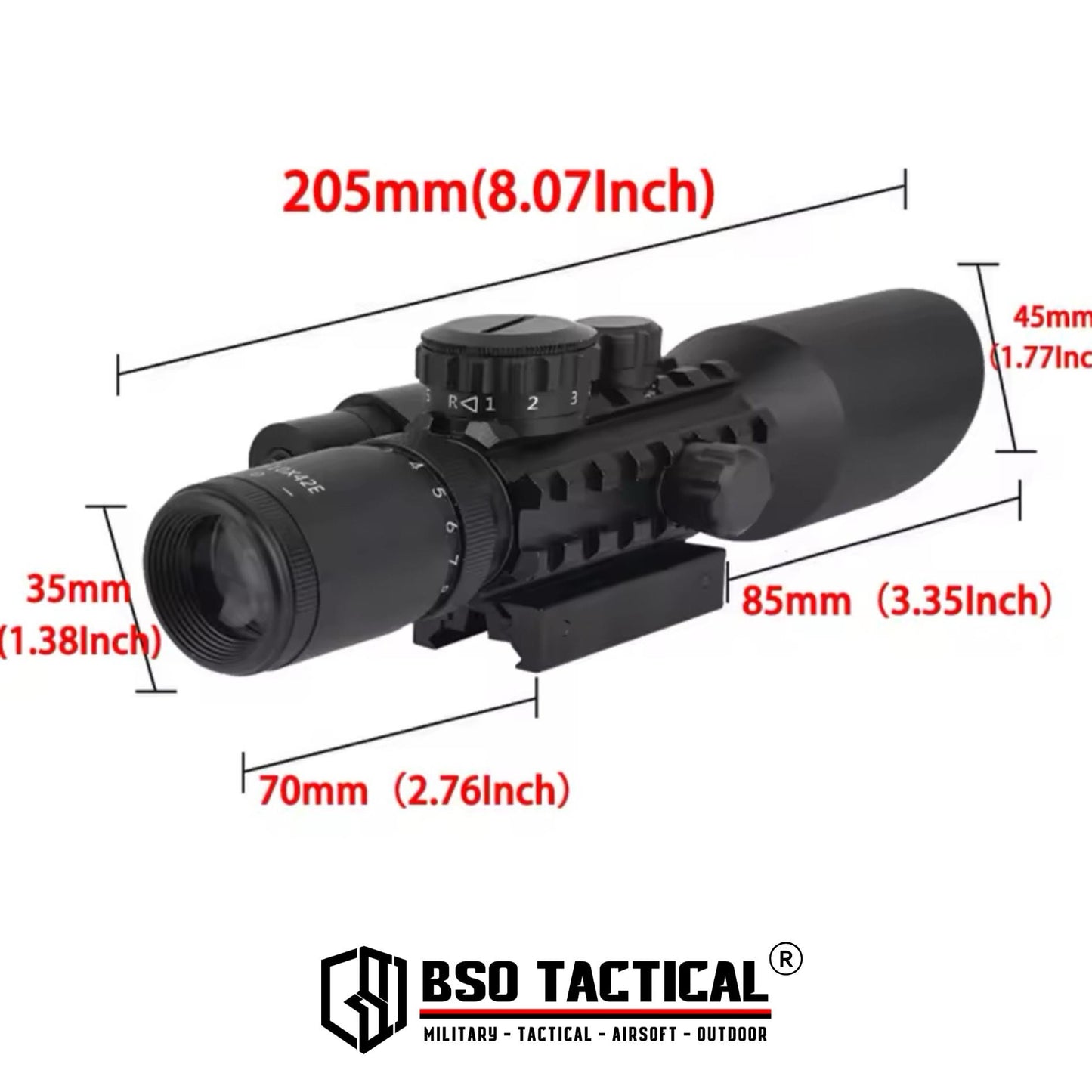 Eyebre M9 LS3-10x42E Optic Tactical Scope with Red Laser Sight Full Metal