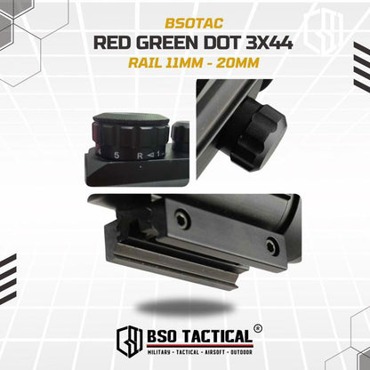 Tactical Red Dot Green Dot Sight 3x44RD 11MM with Picatinny 20-22MM Rail Metal
