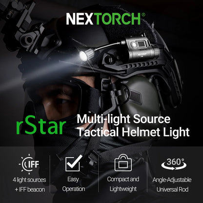NEXTORCH Senter Helm rStar Multi-light Source Outdoor Helmet Light dengan Warna Putih Merah Hijau IR dan IFF Beacon