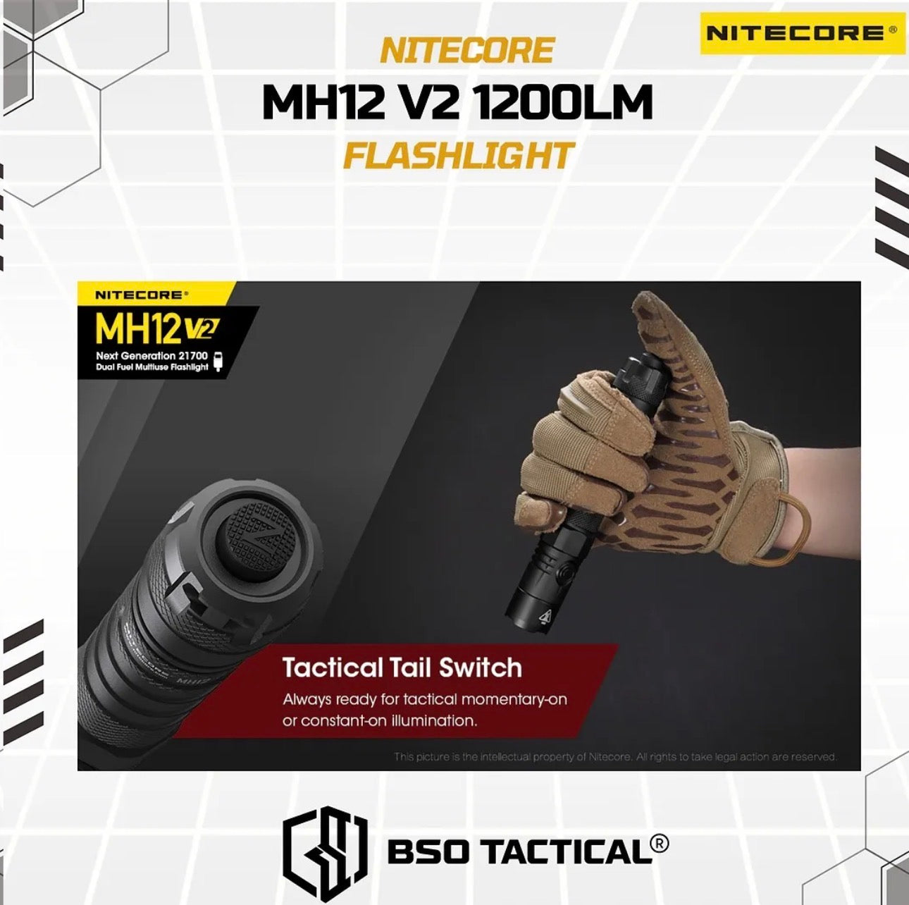 NITECORE Senter MH12 V2 LED CREE XP-L2 V6 1200 Lumens Outdoor Flashlight Baterai Lamp