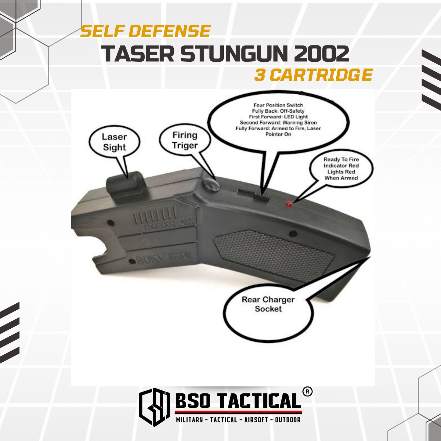 Taser 2002 80KV with Laser Pointer EDC Survival Self Defense Gear 3 Cartidge Include