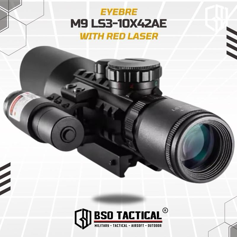Eyebre M9 LS3-10x42E Optic Tactical Scope with Red Laser Sight Full Metal