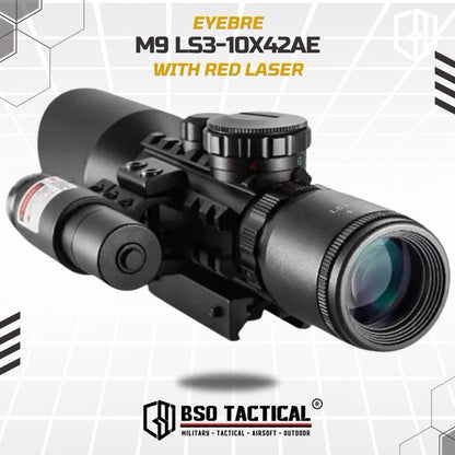 Eyebre M9 LS3-10x42E Optic Tactical Scope with Red Laser Sight Full Metal