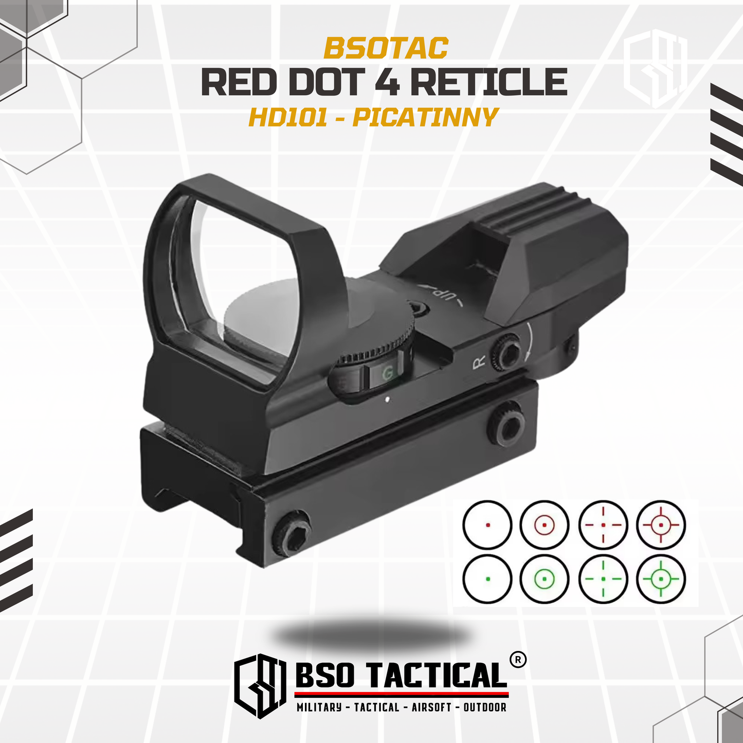 Red Green Dot Scope 4 Reticle Picatiny Mount Full Metal HD Glass - HD101