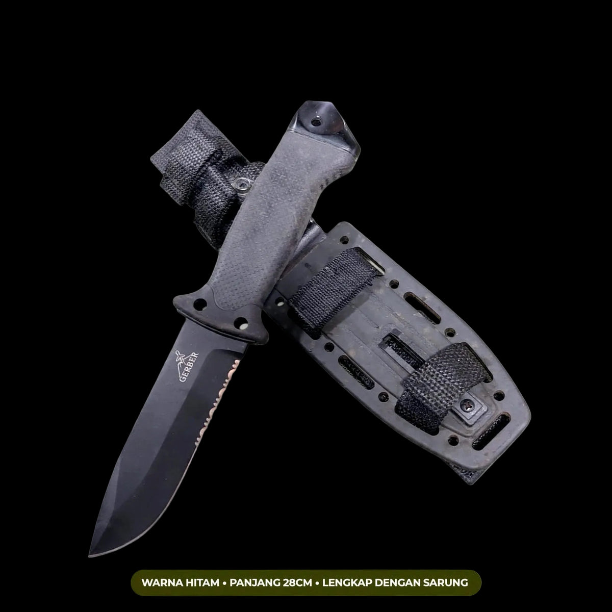 GB LMF II Infantri Outdoor Knife Pisau Multifungsi with Sheath - Black