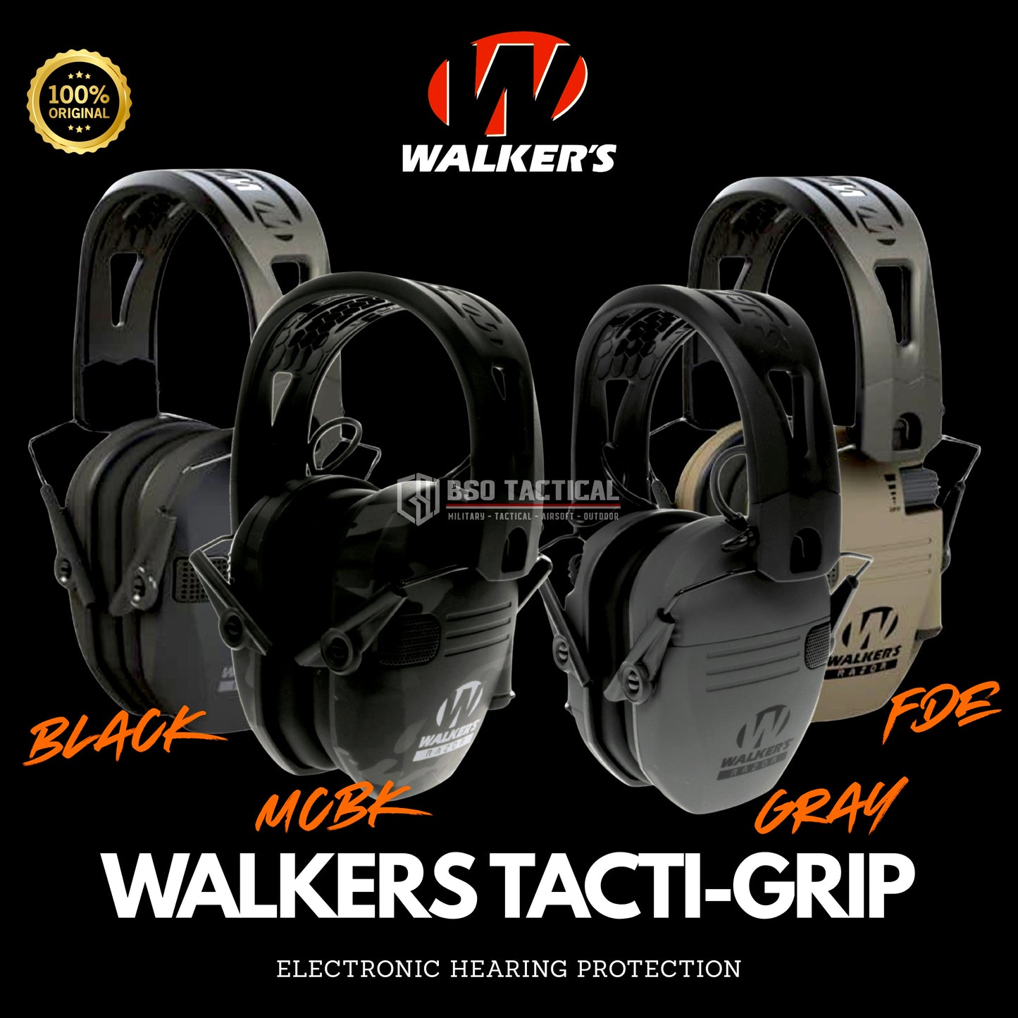 Walkers Razor Tacti Grip Tactical Hearing Protection - ORIGINAL