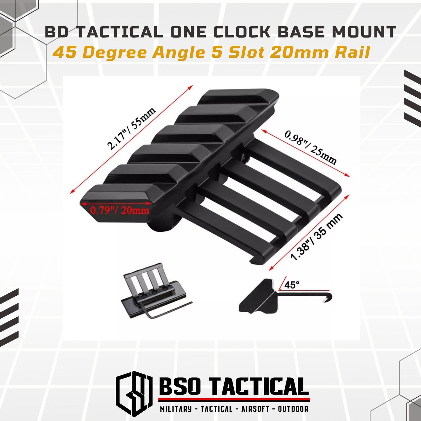 BD Tactical One Clock Base Mount 45 Degree Angle 5 Slot 20mm Rail