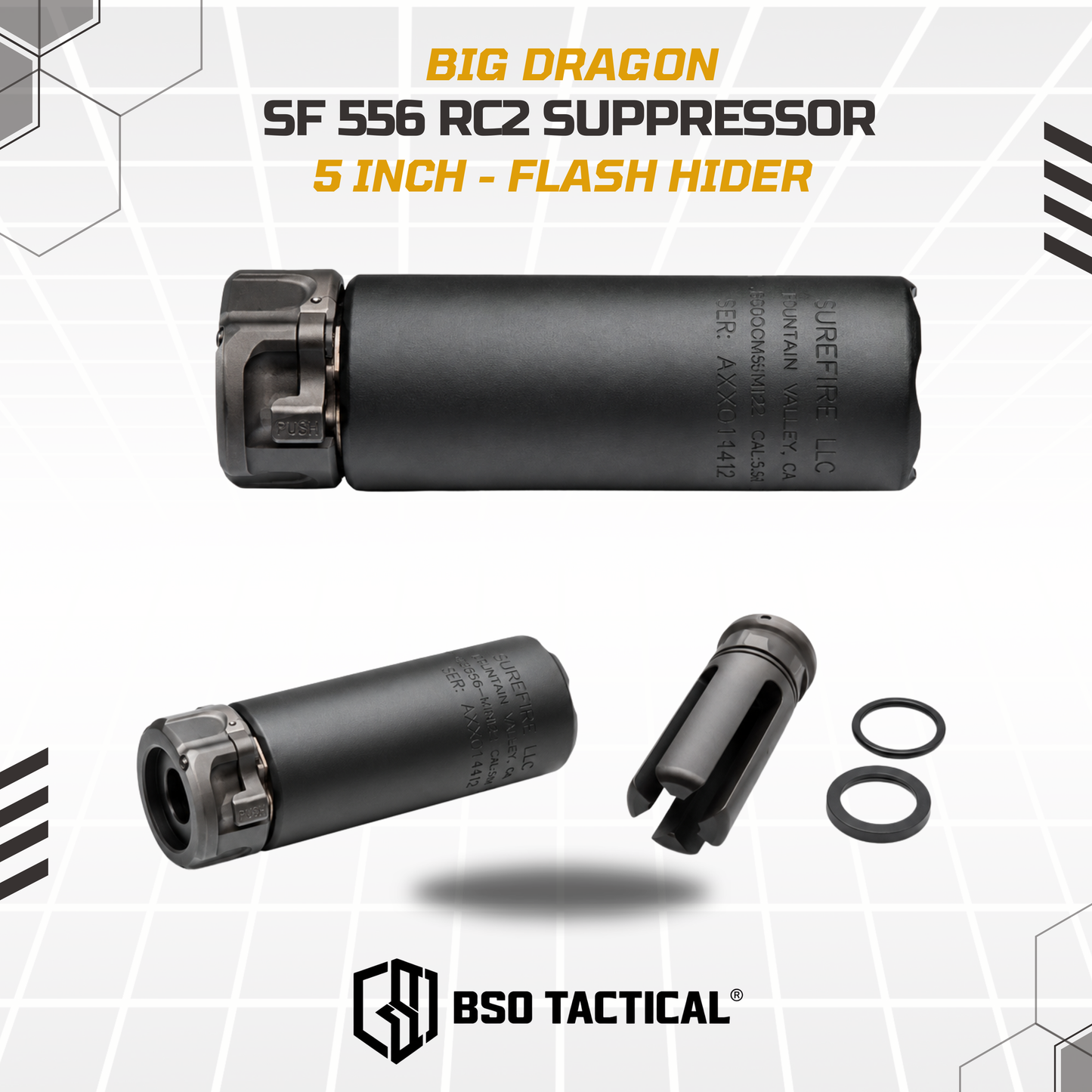 SF SOCOM 556 Style RC2 Series Mock Suppressor 5 Inch Silencer Full Metal Marking with Flash Hider