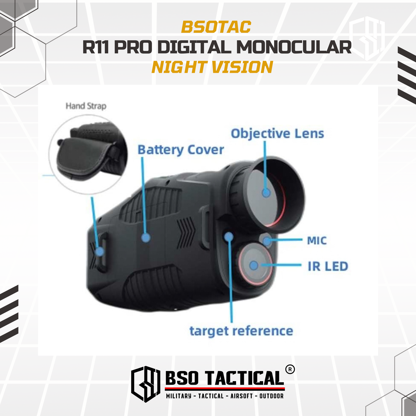 Teropong Malam R11 Digital Monocular 10x Zoom 2.5K HD NV with IR for Outdoor Day Night Camping Hiking Hunting