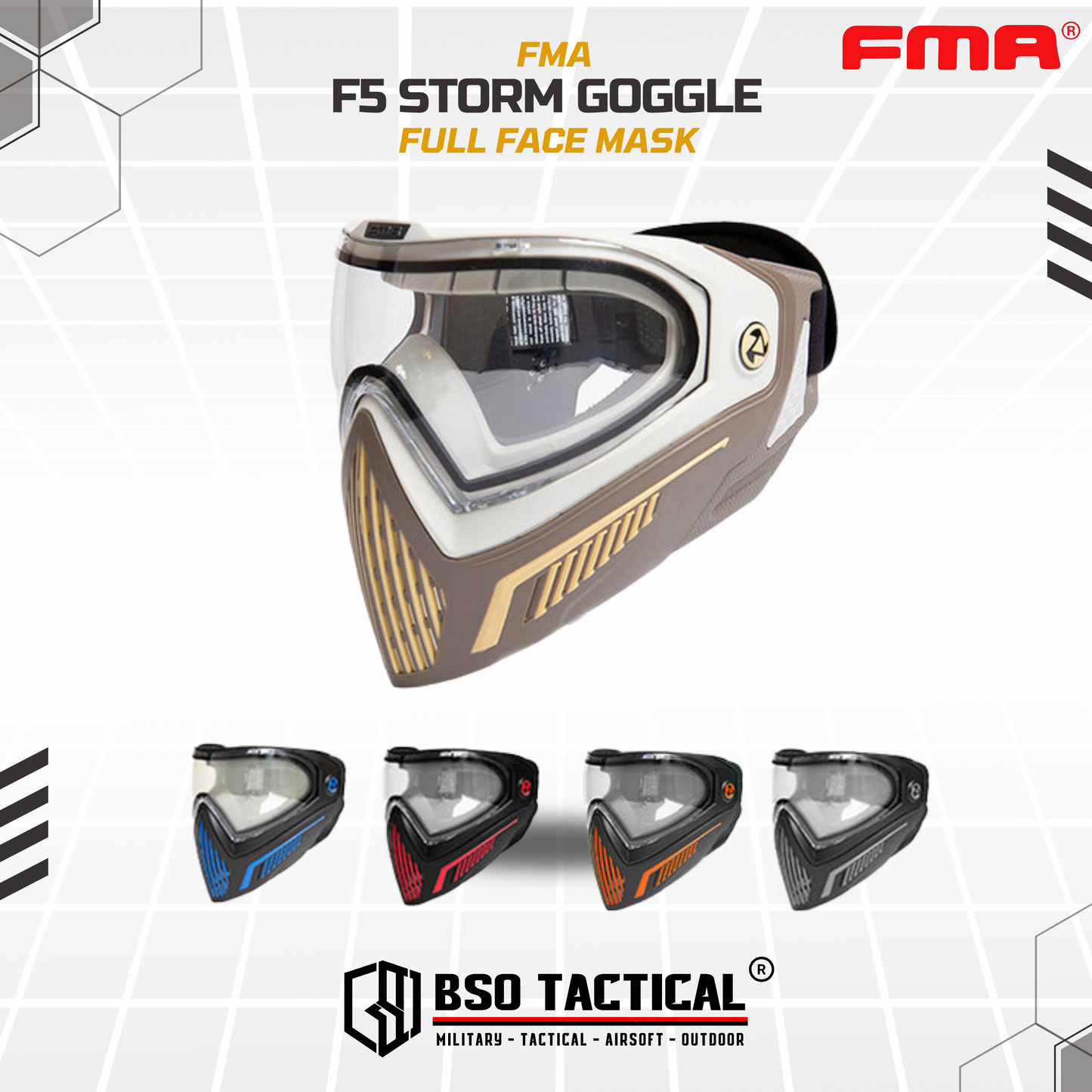 FMA F5 Google Storm Tactical Full Face Mask Clear Lens - TB1688