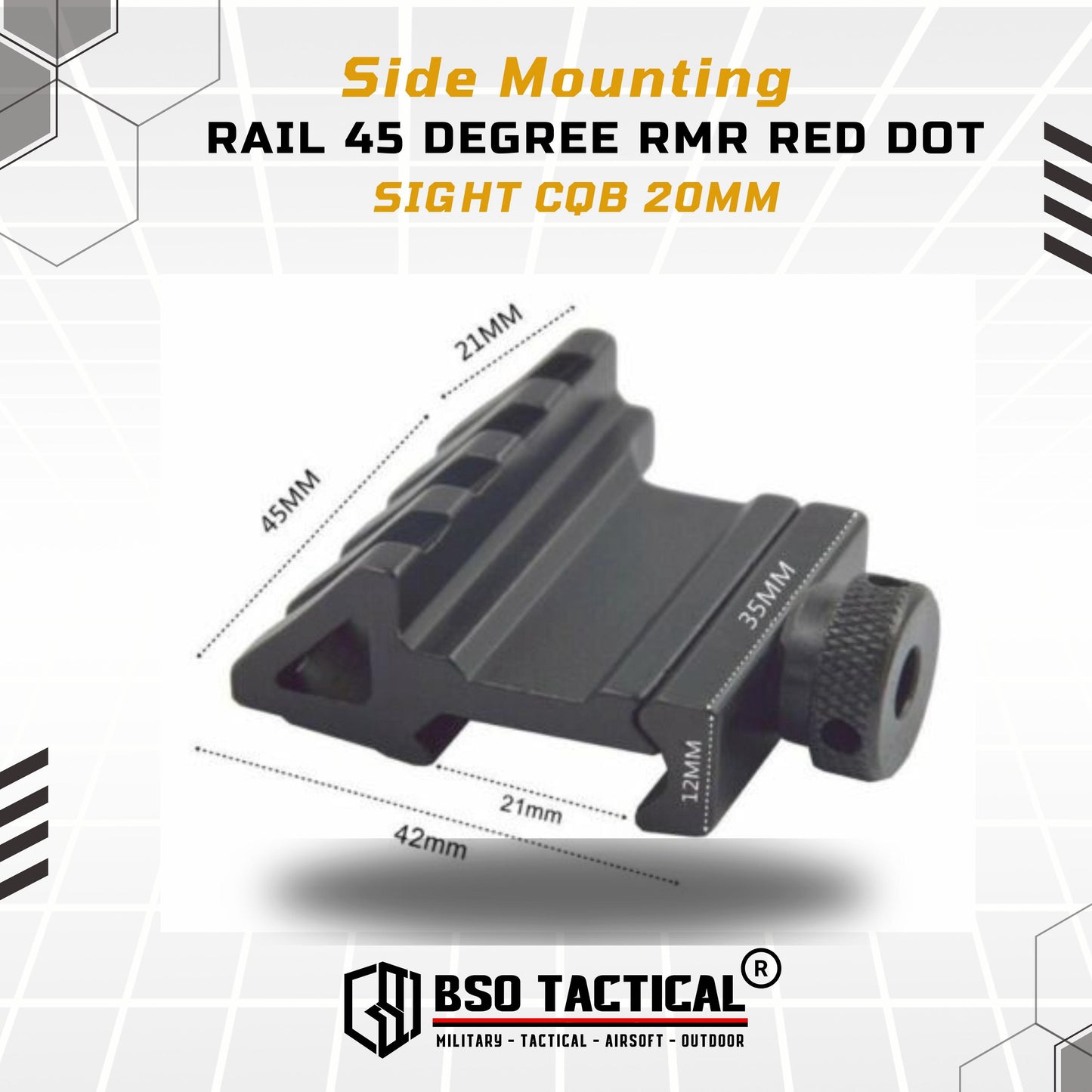 Side Mounting Rail 45 Degree RMR Red Dot Sight CQB 20mm Picatinny