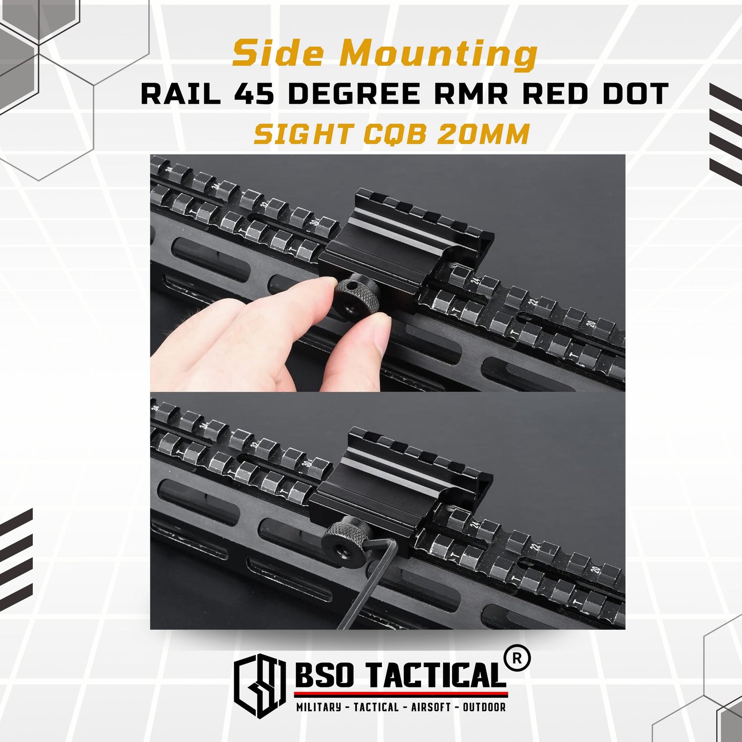 Side Mounting Rail 45 Degree RMR Red Dot Sight CQB 20mm Picatinny