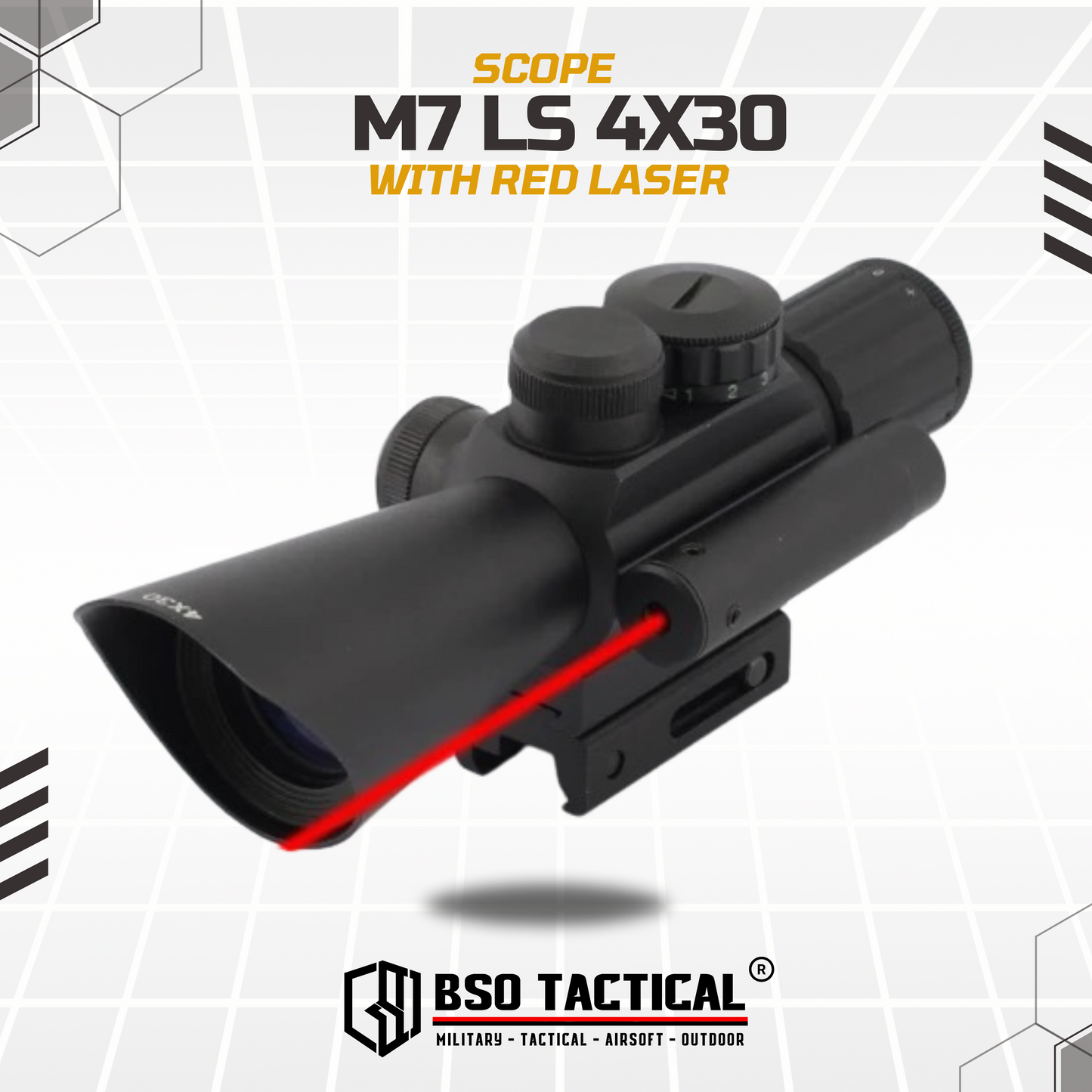 Scope M7 LS 4x30 with Red Laser Full Metal Picatinny Rail