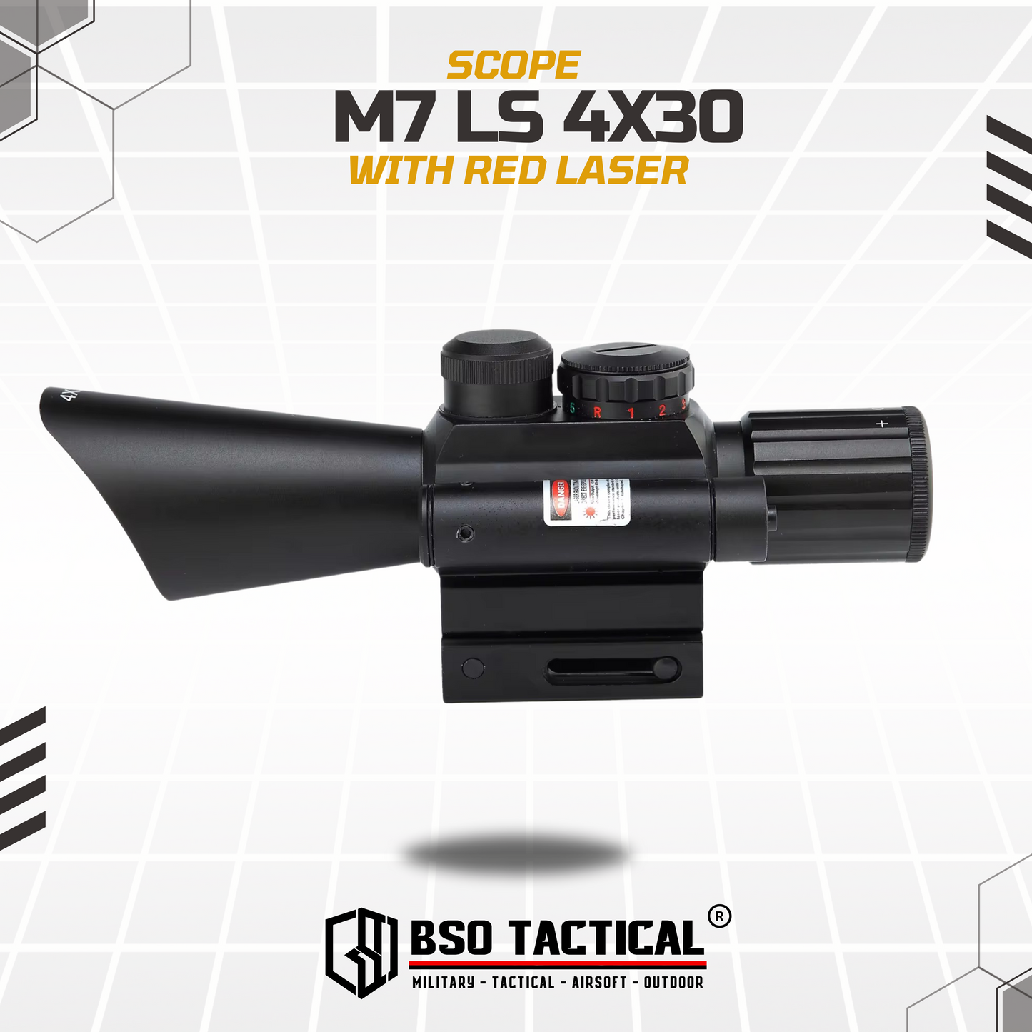Scope M7 LS 4x30 with Red Laser Full Metal Picatinny Rail