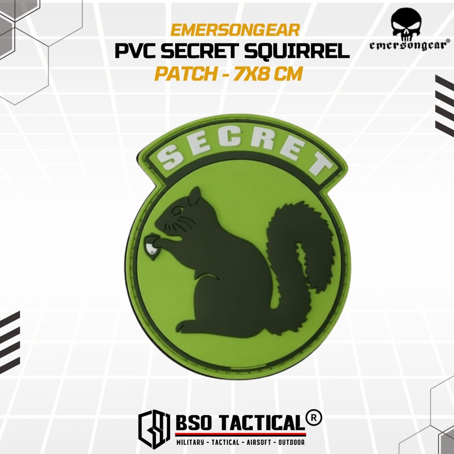 Emerson Gear Rubber Patch Secret Squirrel 3D Desain PVC TacticalPatch 7x8 cm Velkro Siap Pakai untuk Tas Jaket Topi Rompi - EM5548