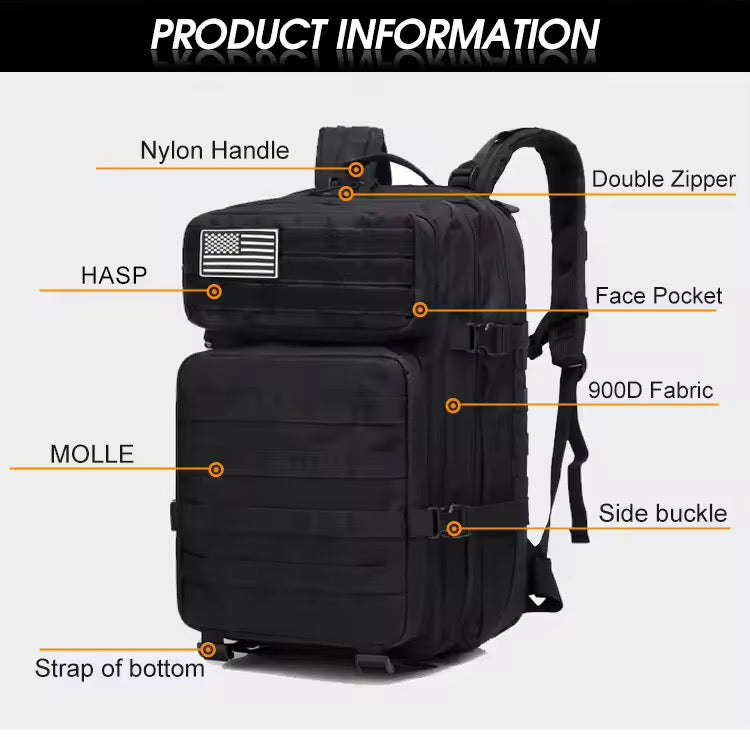 Tas Ransel Olahraga EDC 50L Backpack Outdoor Tactical Daily Bag Molle Multi Storage Gym Hyrox Camping Hiking 914