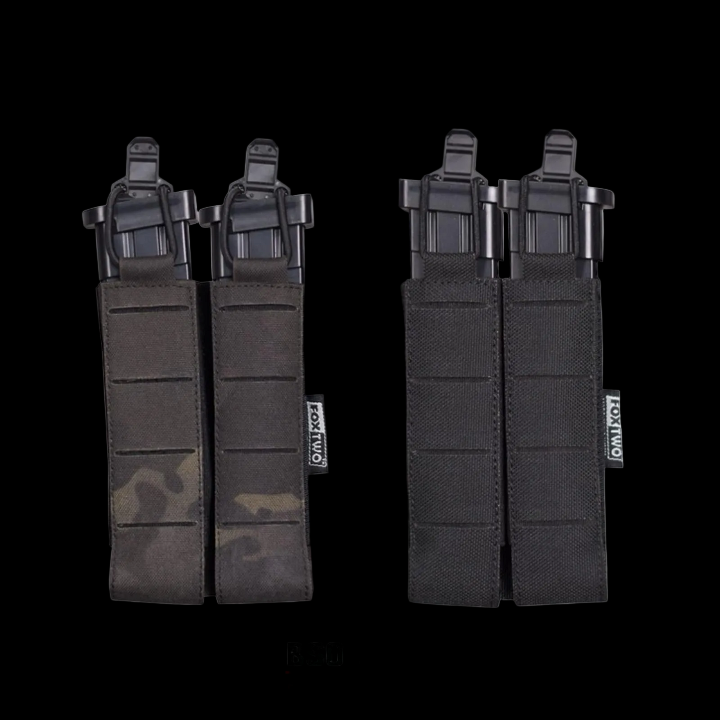 9mm double mag pouch with MOLLE system on a white background, featuring BSO Tactical branding.
