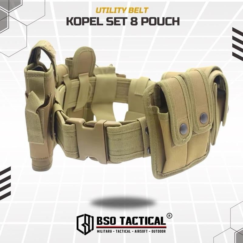 Ikat Pinggang Kopel Outdoor 8 Kantong Pouch Set Heavy Duty Utility Belt Organizer Multifungsi untuk Olahraga Luar Ruangan