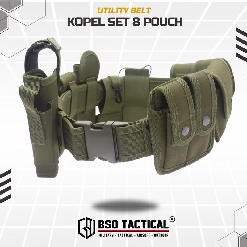 Ikat Pinggang Kopel Outdoor 8 Kantong Pouch Set Heavy Duty Utility Belt Organizer Multifungsi untuk Olahraga Luar Ruangan