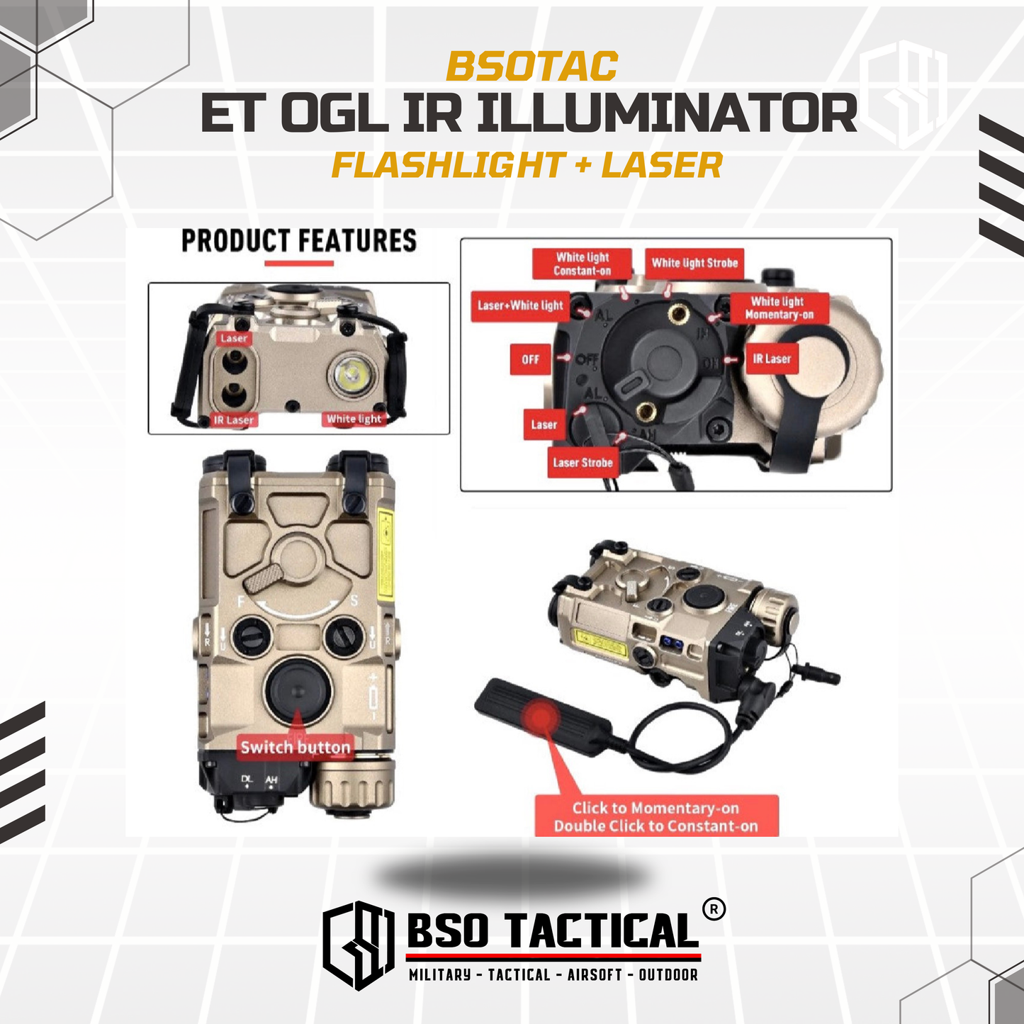 Senter ET Style OGL Green Laser IR Flashlight Picatinny Full Metal Illuminator