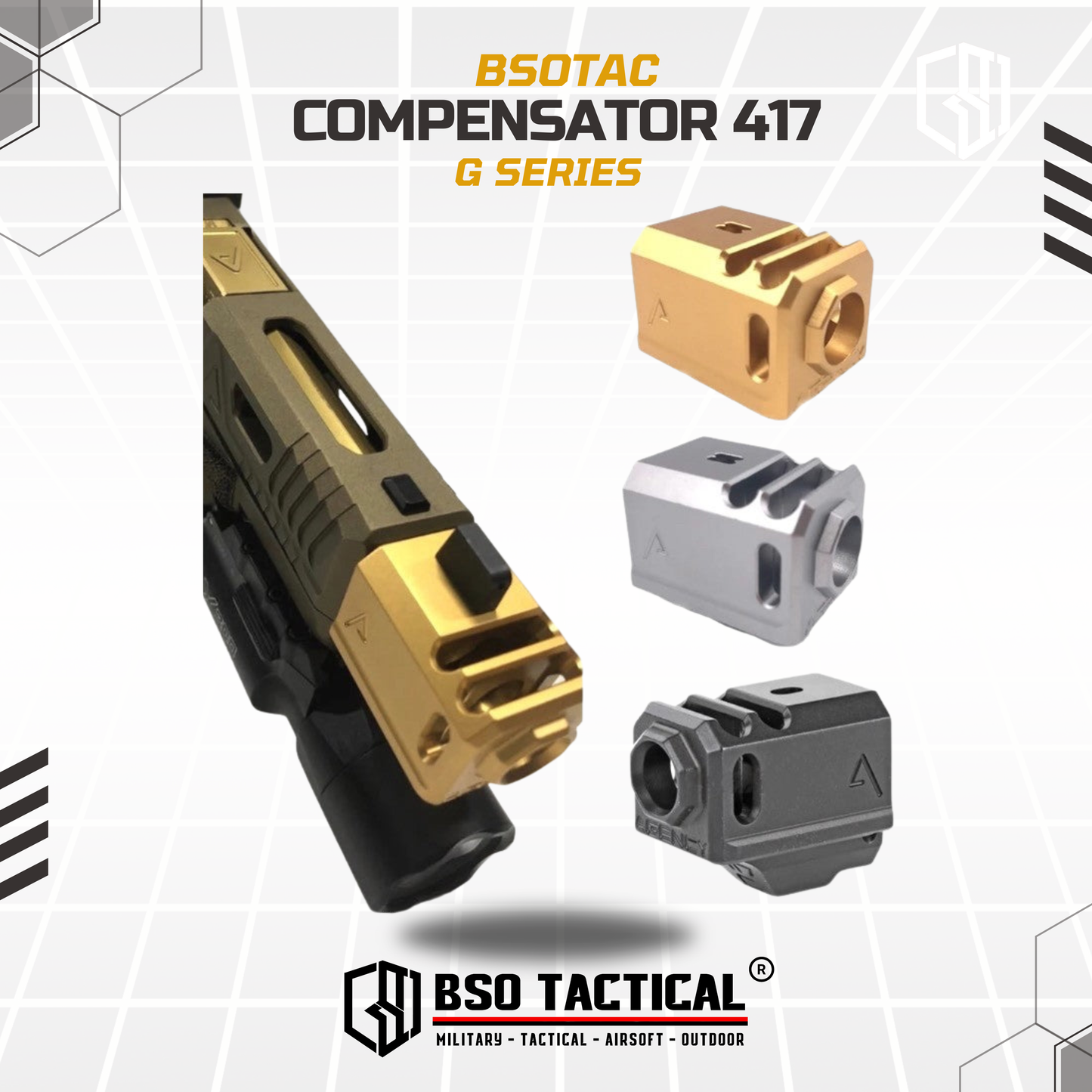 Compensator GL 14mm CCW Agency Arms 417 for GBB Airsoft CNC Alumunium