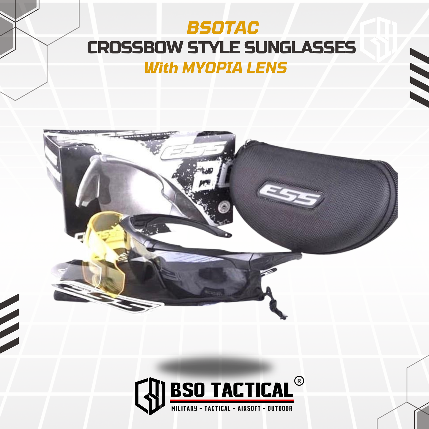 Kacamata ESS Crossbow Style Tactical Outdoor Sunglasses 3 Lens Sport